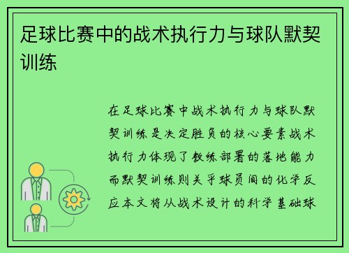足球比赛中的战术执行力与球队默契训练