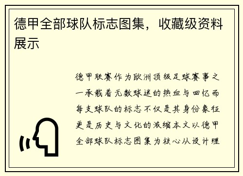 德甲全部球队标志图集，收藏级资料展示