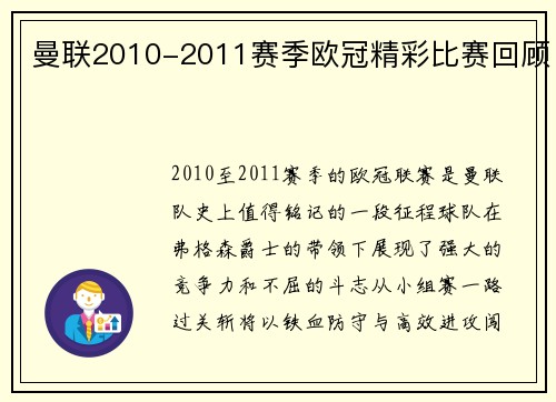 曼联2010-2011赛季欧冠精彩比赛回顾